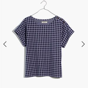 Madewell Gingham Knit Seersucker Button-Shoulder Top